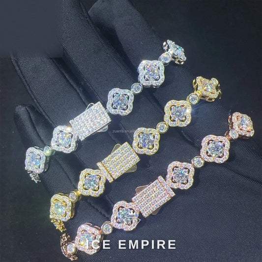 Iced Out Cluster 925 Silver Moissanite Tennis Chain
