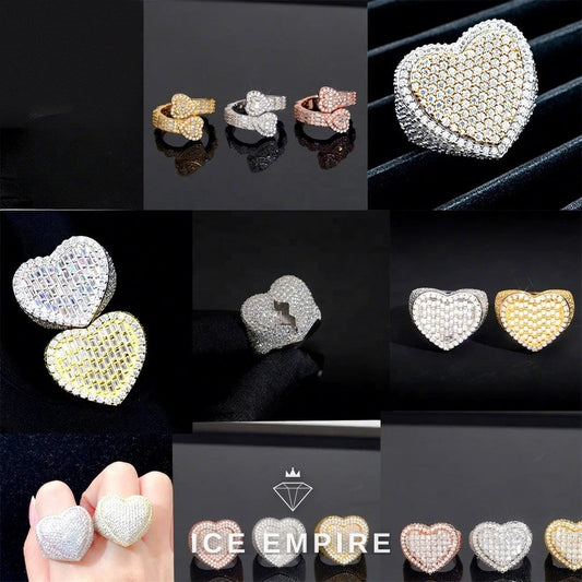 Iced Out Heart 925 Silver Moissanite Ring