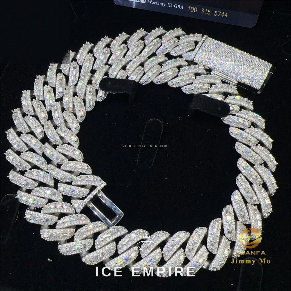Iced Out Baguette 925 Silver Moissanite Cuban Chain
