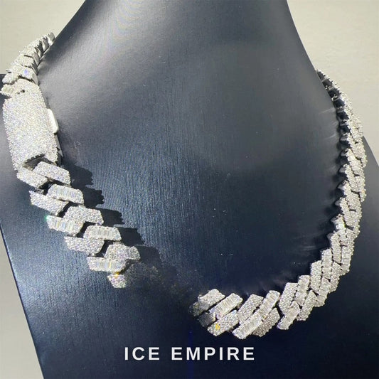Iced Out Baguette Rose Gold Plated Moissanite Cuban Chain