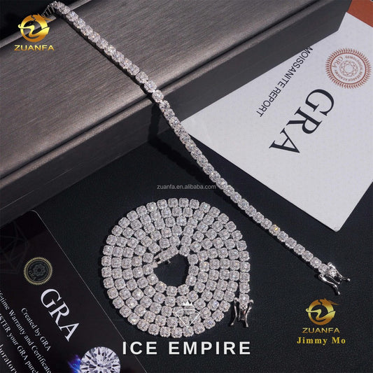 Iced Out Cluster 925 Silver Moissanite Cuban Chain