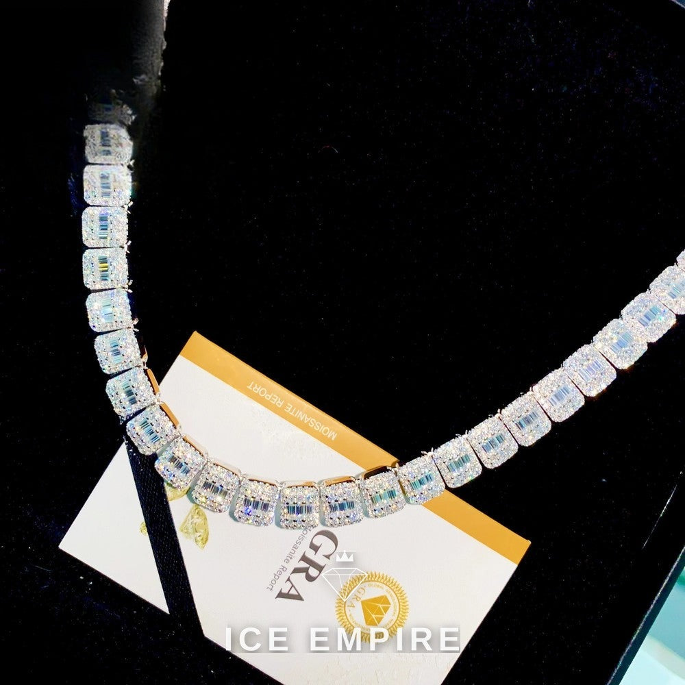 Iced Out Baguette Rose Gold Plated Moissanite Cuban Chain