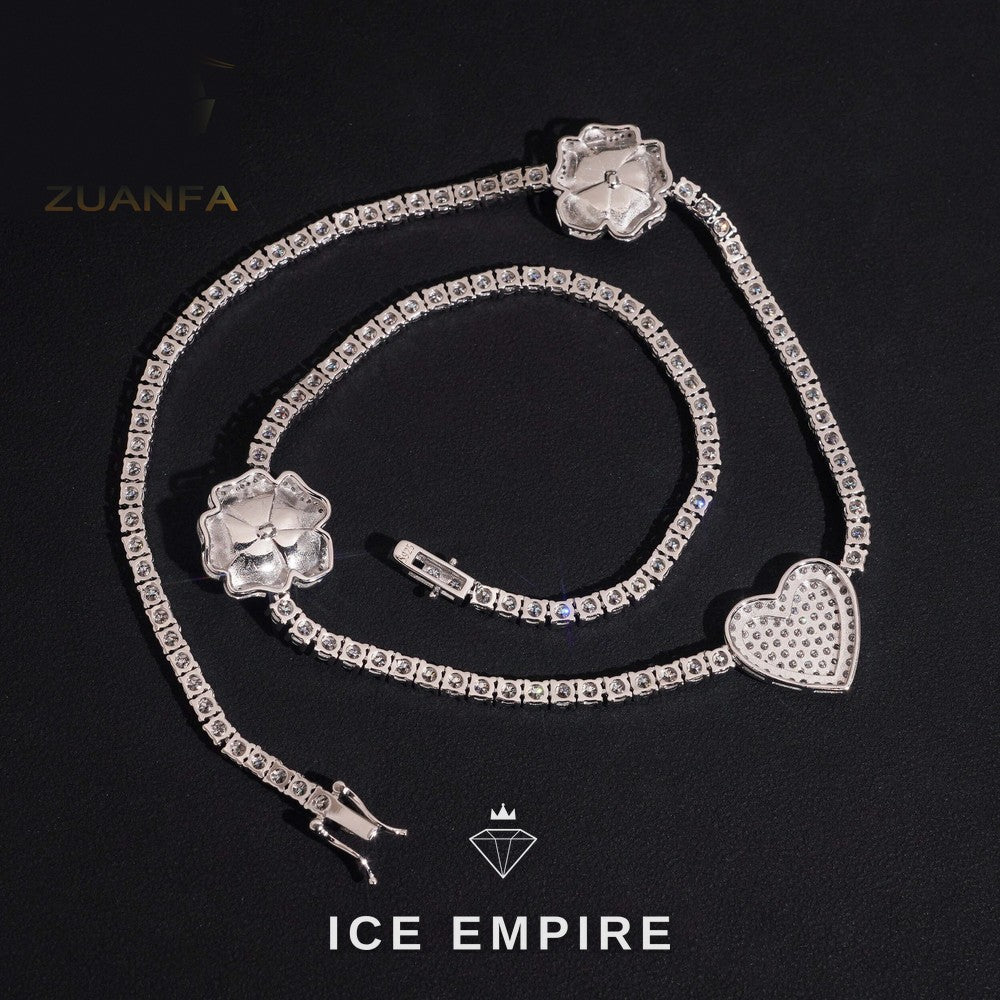 Iced Out Heart Rose Gold Plated Moissanite Cuban Chain