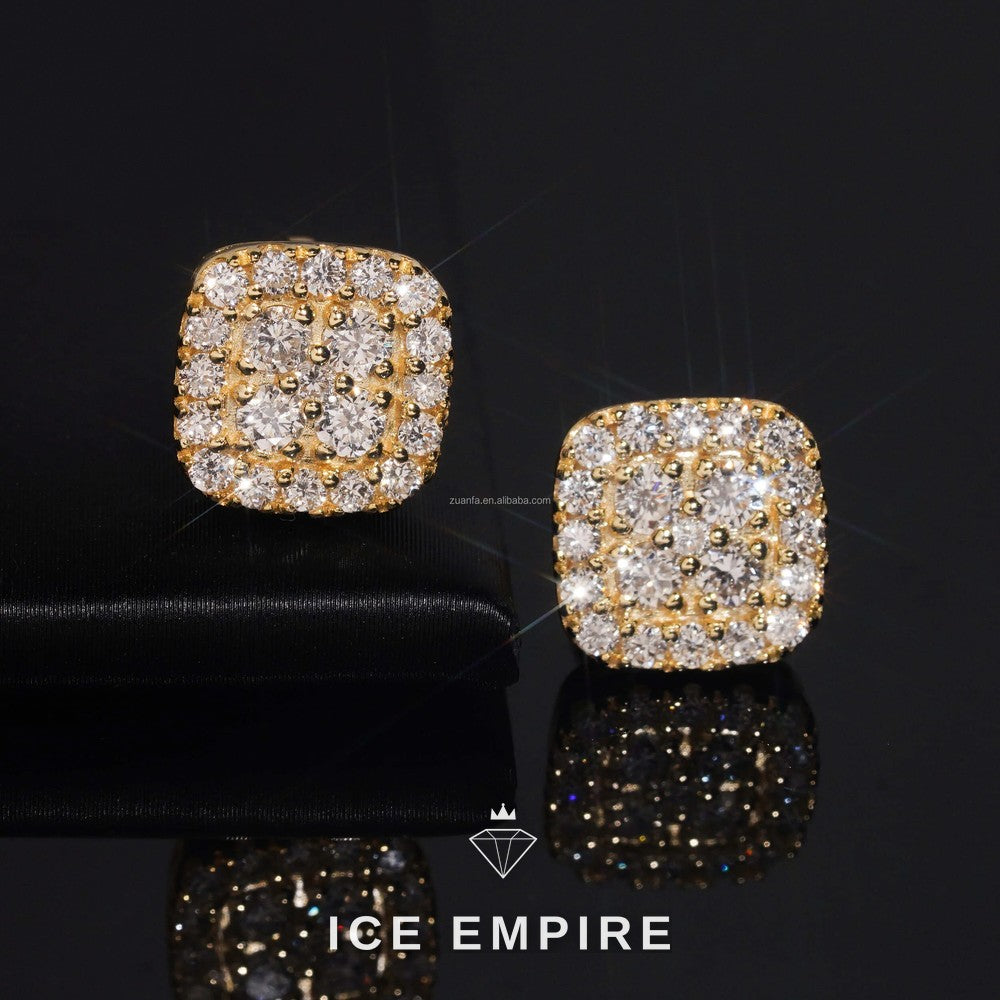Iced Out Cluster Gold Plated Lab Grown Diamond Stud Earrings
