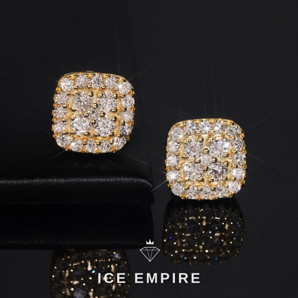 Iced Out Cluster Gold Plated Lab Grown Diamond Stud Earrings
