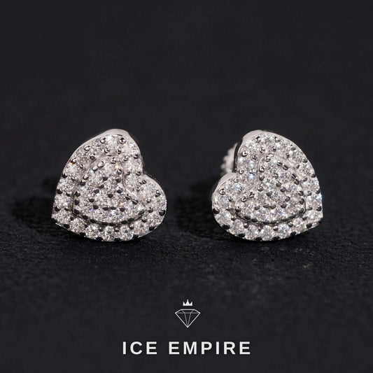 Iced Out Heart 14K Gold Moissanite Stud Earrings