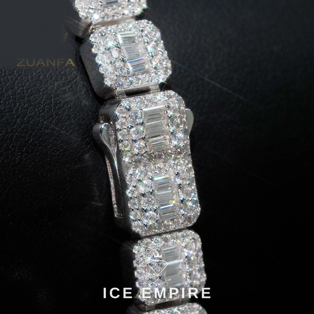 Iced Out Baguette Rose Gold Plated Moissanite Cuban Chain