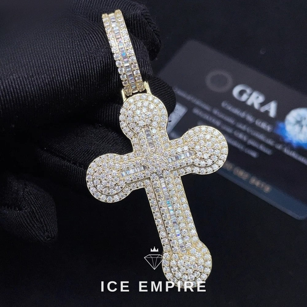 Iced Out Cross Rose Gold Plated Moissanite Pendant