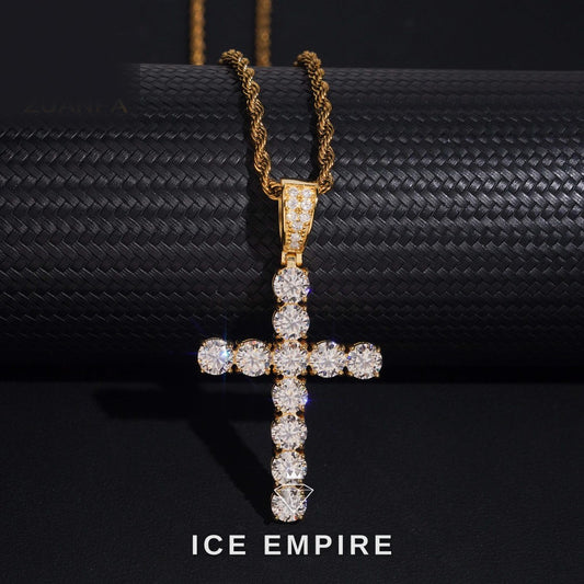 Iced Out Cross Rose Gold Plated Moissanite Pendant