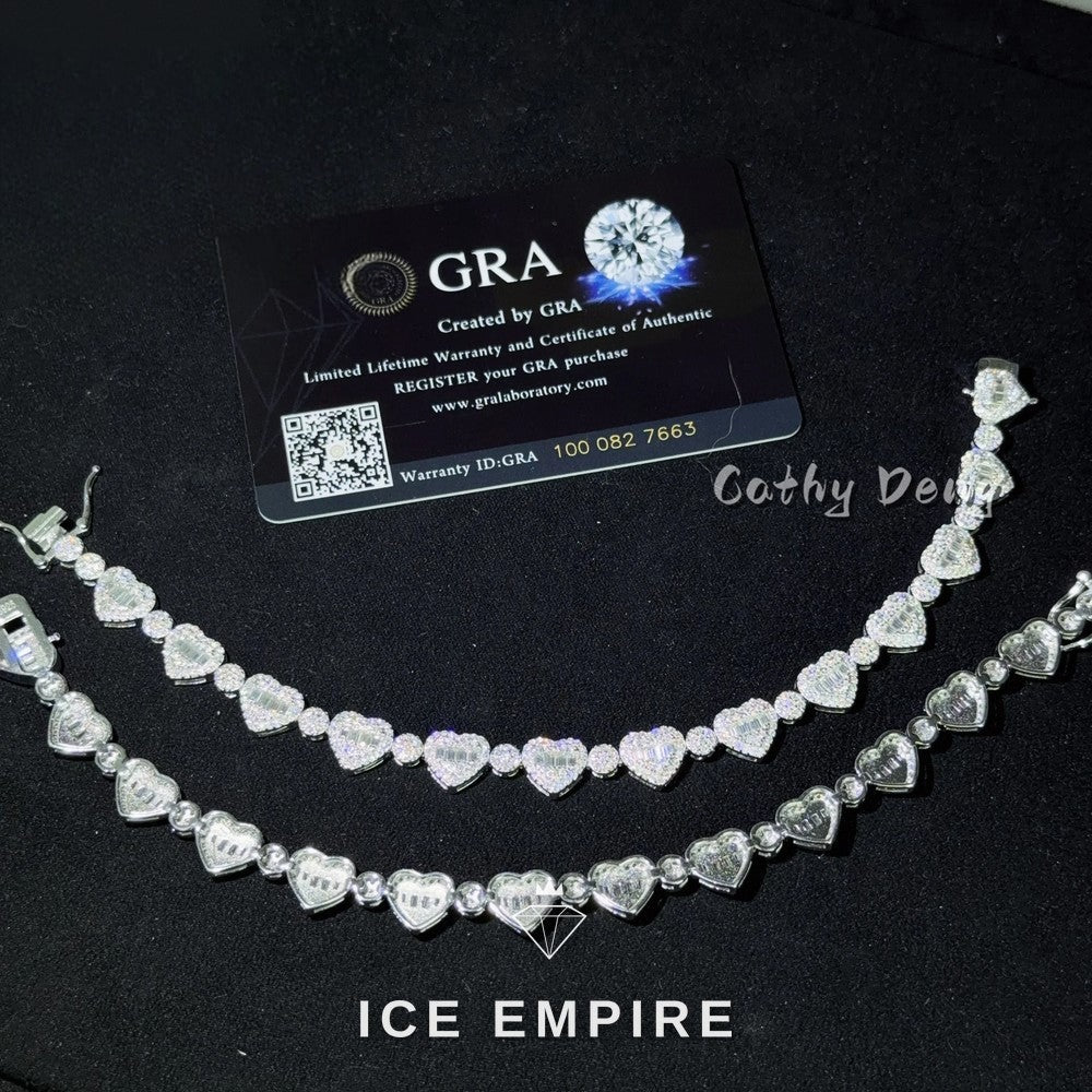Iced Out Heart 925 Silver Moissanite Cuban Chain