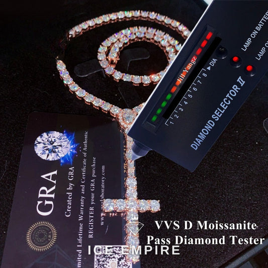 Iced Out Cross Rose Gold Plated Moissanite Cuban Chain