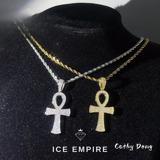 Iced Out Cross Rose Gold Plated Pendant