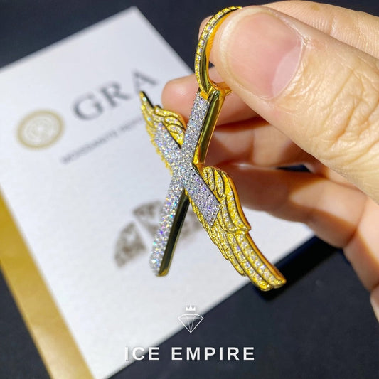 Iced Out Cross Gold Plated Moissanite Pendant