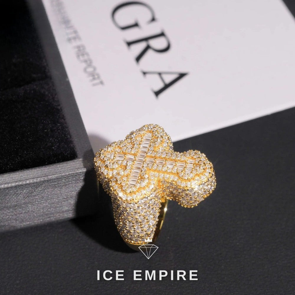Iced Out Cross Gold Plated Moissanite Ring