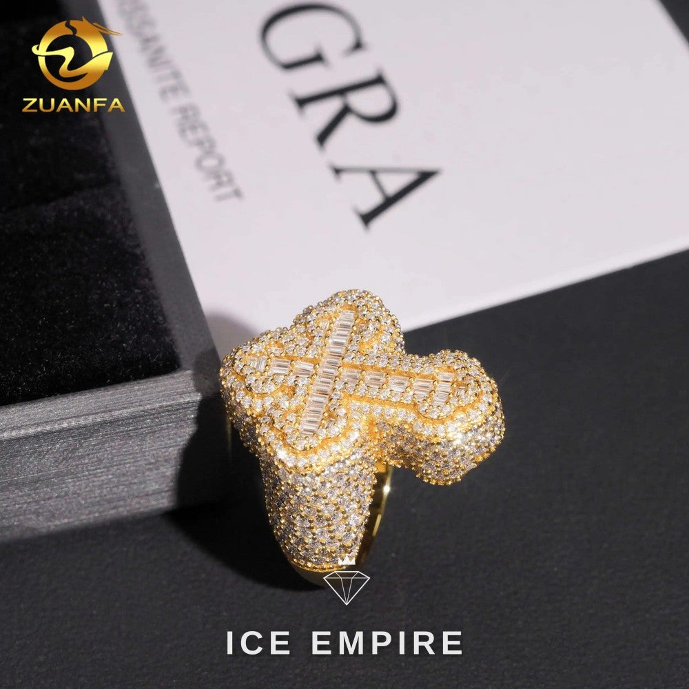 Iced Out Cross Gold Plated Moissanite Ring