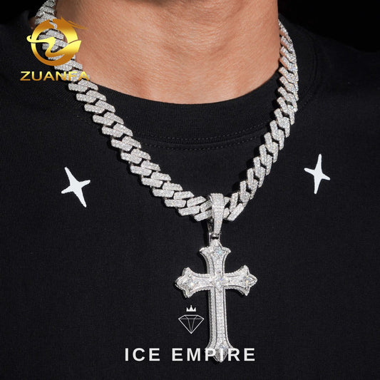 Iced Out Cross Rose Gold Plated Moissanite Pendant