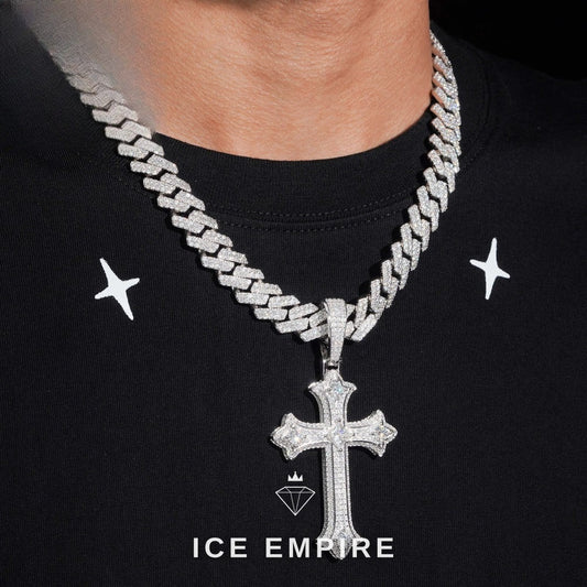 Iced Out Cross Rose Gold Plated Moissanite Pendant
