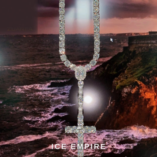 Iced Out Cross Rose Gold Plated Moissanite Cuban Chain