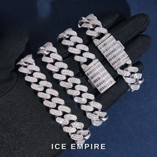 Iced Out Baguette Rose Gold Moissanite Cuban Chain