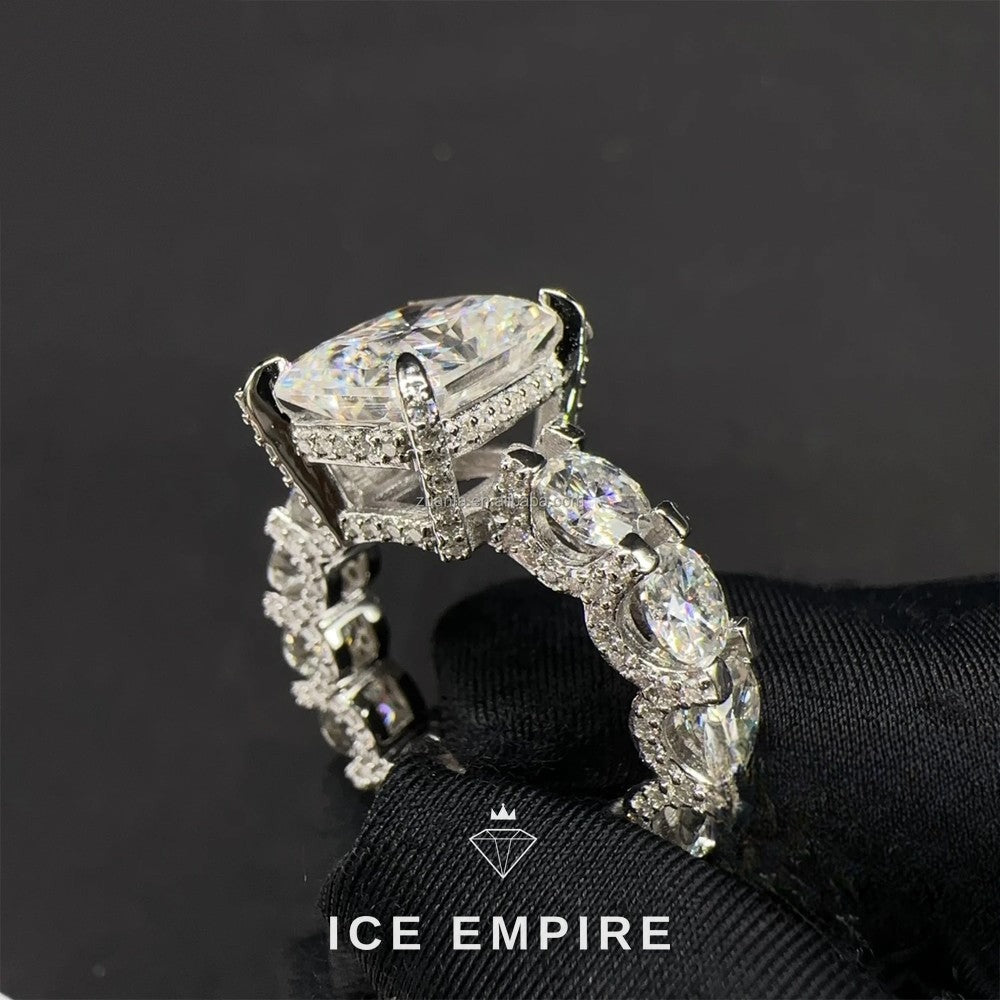 Iced Out 925 Silver Moissanite Engagement Ring