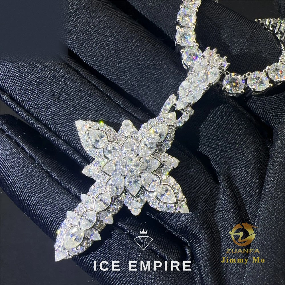 Iced Out Cross Gold Plated Moissanite Pendant