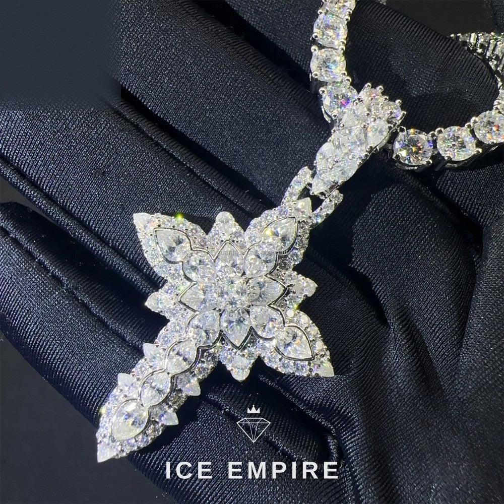 Iced Out Cross Gold Plated Moissanite Pendant