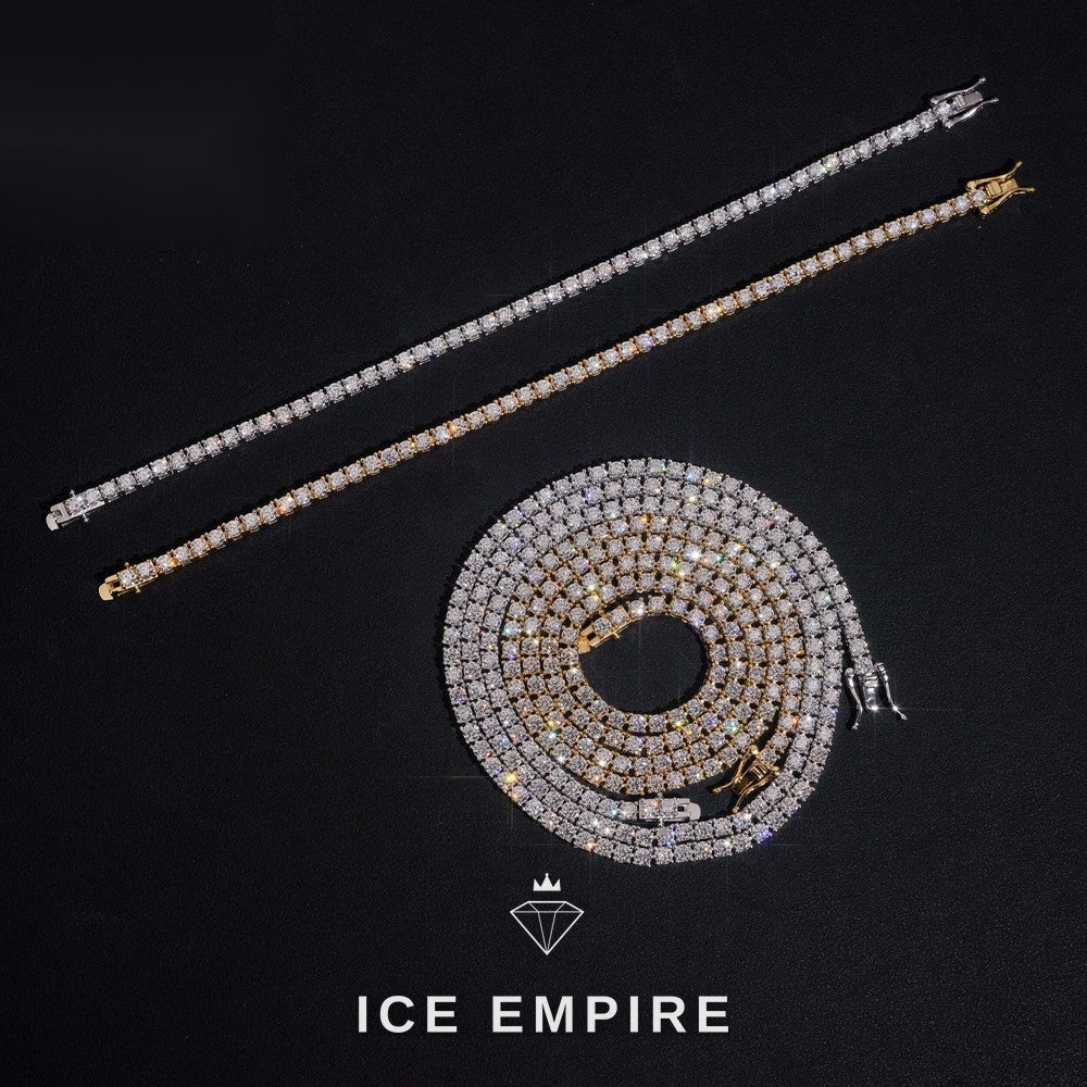 Iced Out Cluster Gold Plated Moissanite Tennis Chain
