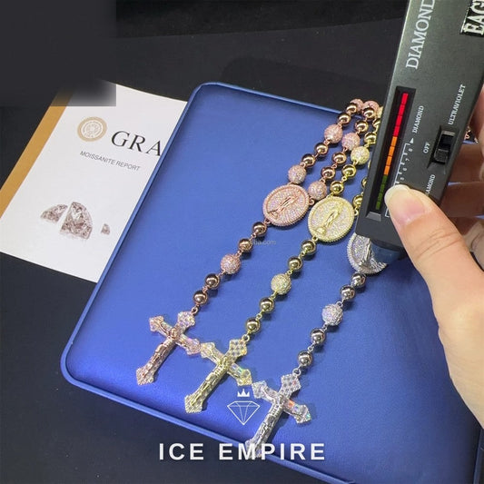 Iced Out Cross Rose Gold Plated Moissanite Pendant
