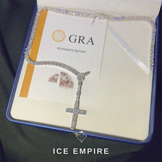 Iced Out Cross Rose Gold Plated Moissanite Cuban Chain