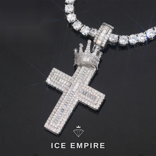 Iced Out Cross Rose Gold Plated Moissanite Pendant