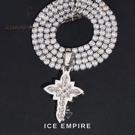 Iced Out Cross Rose Gold Plated Moissanite Tennis Chain
