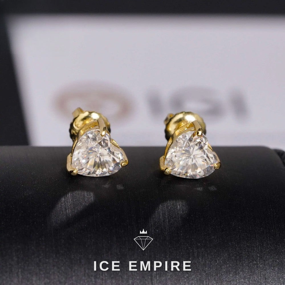 Iced Out Heart 10K Gold Lab Grown Diamond Stud Earrings