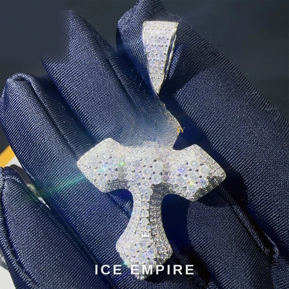 Iced Out Cross Gold Plated Moissanite Pendant