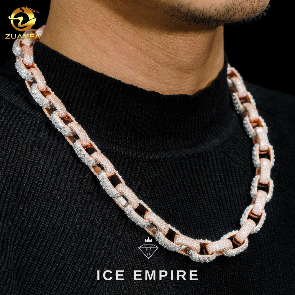Iced Out Baguette Rose Gold Plated Moissanite Cuban Chain