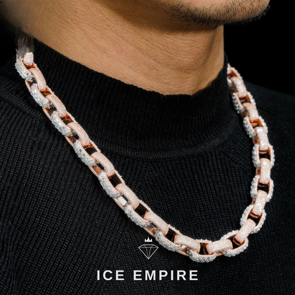 Iced Out Baguette Rose Gold Plated Moissanite Cuban Chain