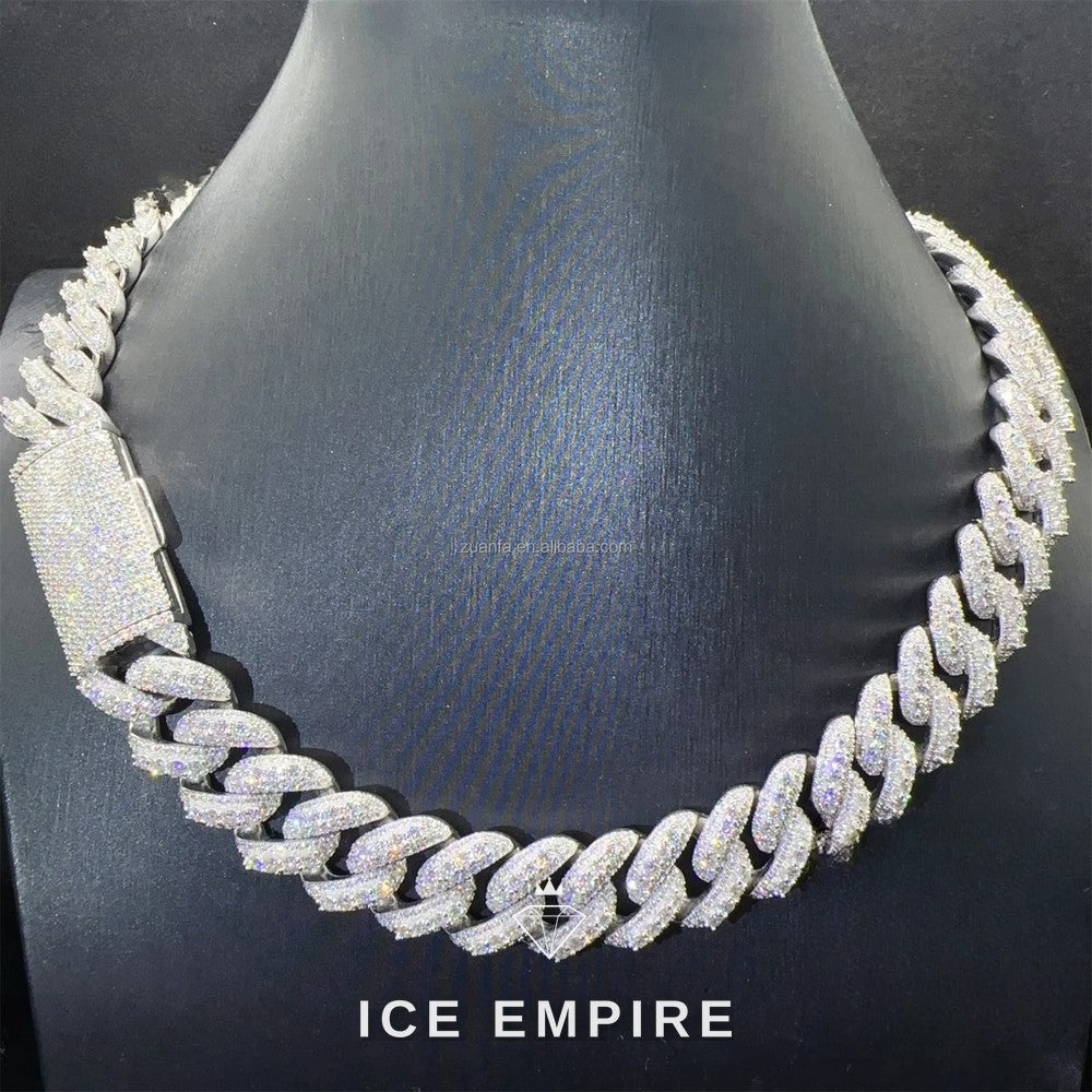 Iced Out Baguette 925 Silver Moissanite Cuban Chain