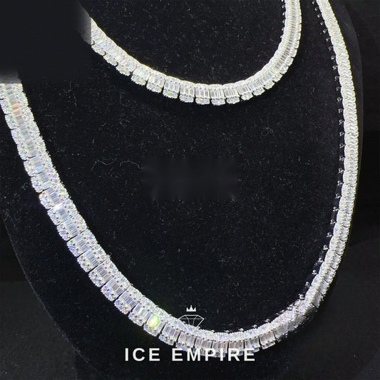Iced Out Baguette 925 Silver Moissanite Cuban Chain