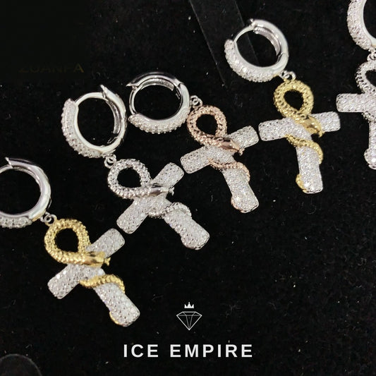 Iced Out Cross Gold Plated Moissanite Hoop Earrings
