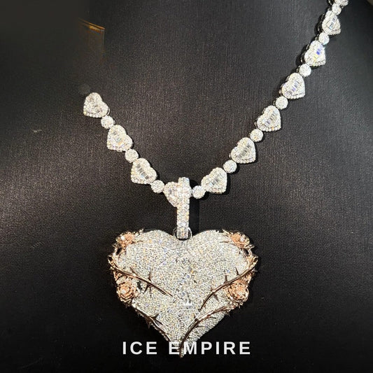 Iced Out Heart Rose Gold Plated Moissanite Pendant