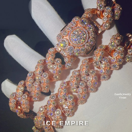 Iced Out Rose Gold Plated Moissanite Cuban Chain