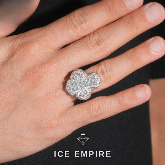 Iced Out Cross 925 Silver Lab Grown Diamond Ring