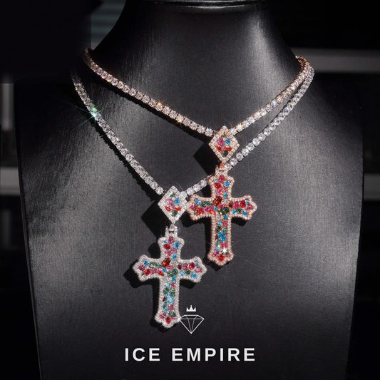 Iced Out Cross Rose Gold Plated Moissanite Pendant