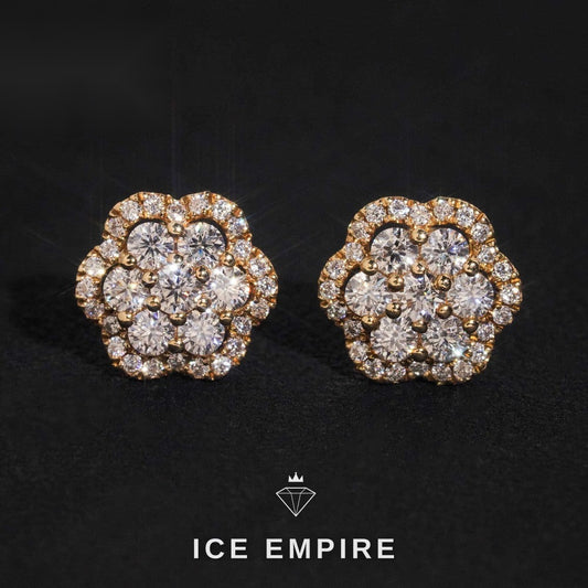 Iced Out Cluster Rose Gold Plated Moissanite Stud Earrings