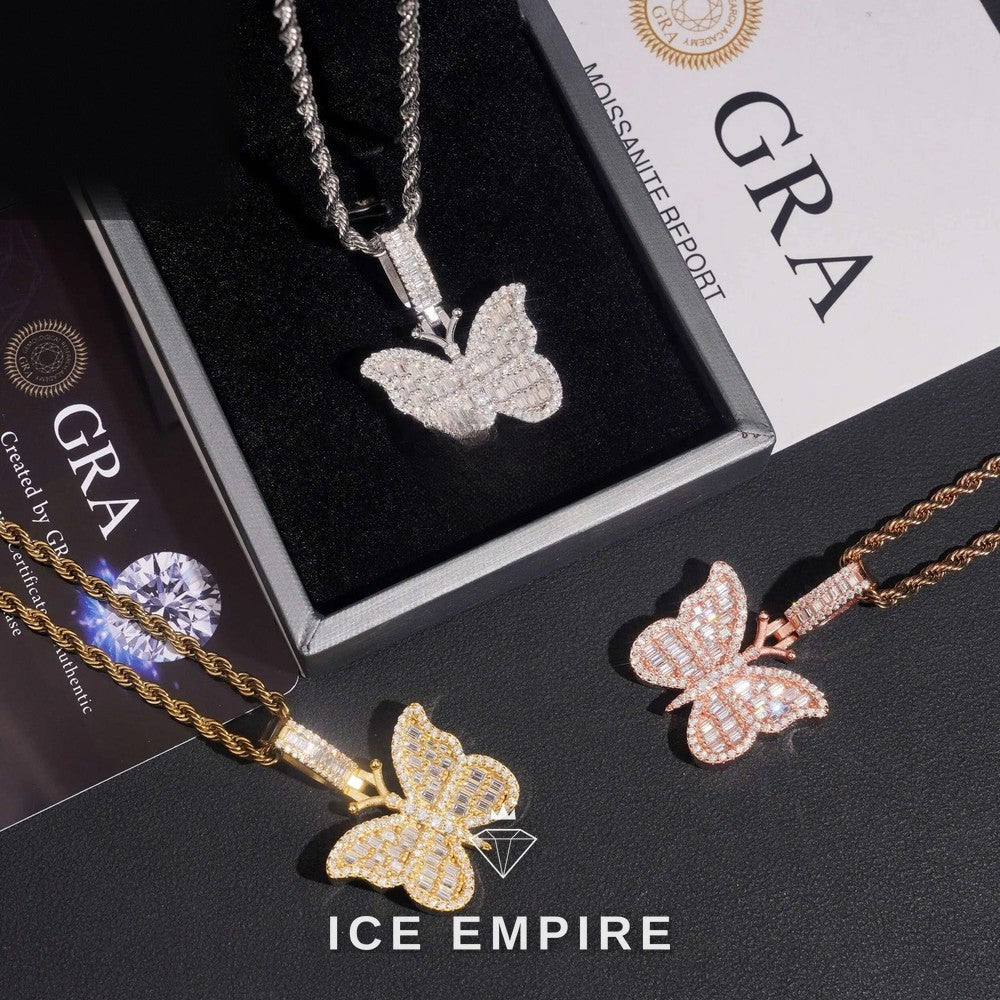 Iced Out Butterfly Gold Plated Pendant