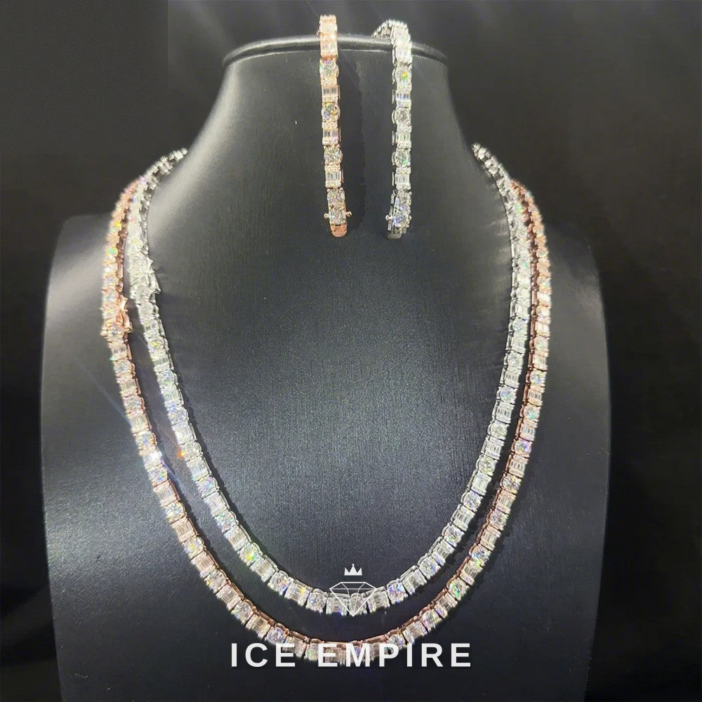 Iced Out Cluster 925 Silver Moissanite Cuban Chain