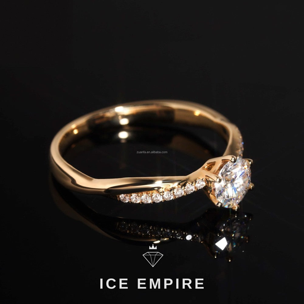 Iced Out 14K Gold Moissanite Engagement Ring