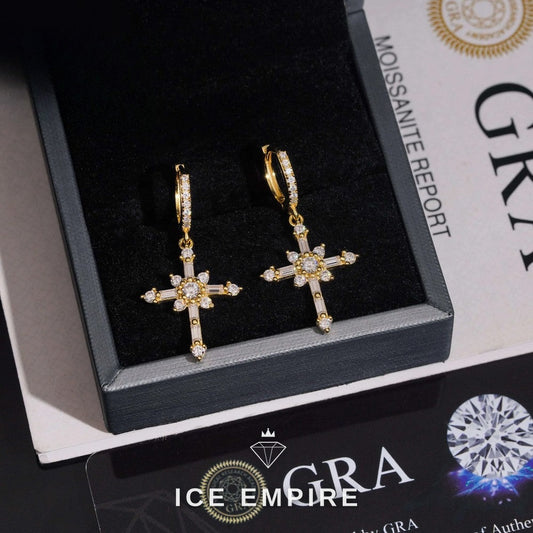 Iced Out Baguette 925 Silver Moissanite Hoop Earrings