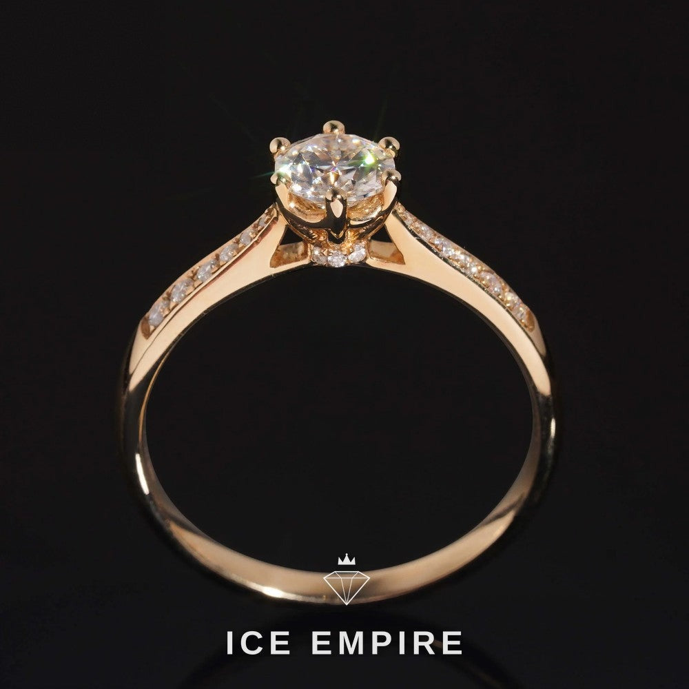 Iced Out 14K Gold Moissanite Engagement Ring