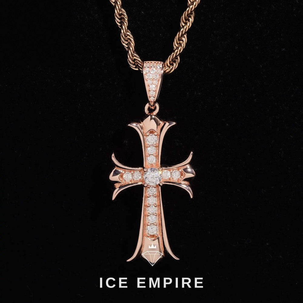Iced Out Cross Gold Plated Moissanite Pendant