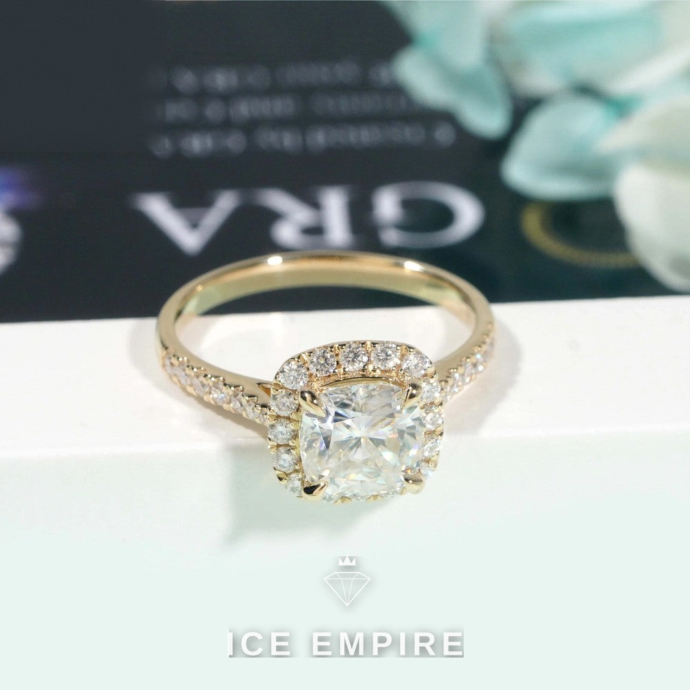 Iced Out 14K Gold Moissanite Engagement Ring